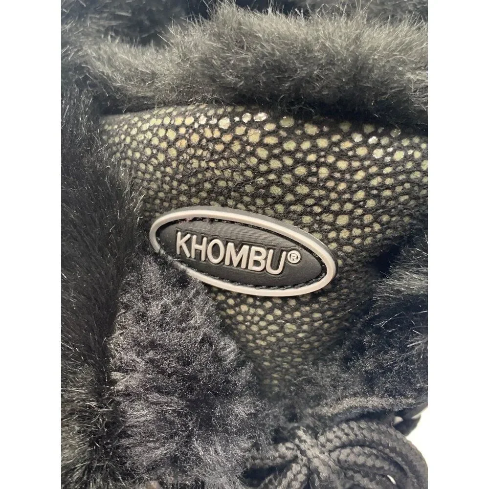 Khombu Women Free Black Patent Leather Faux Fur Trim Winter Duck Boots 9M